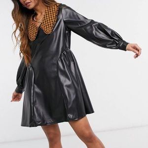 ASOS DESIGN Checked Collar Faux Leather Dress
